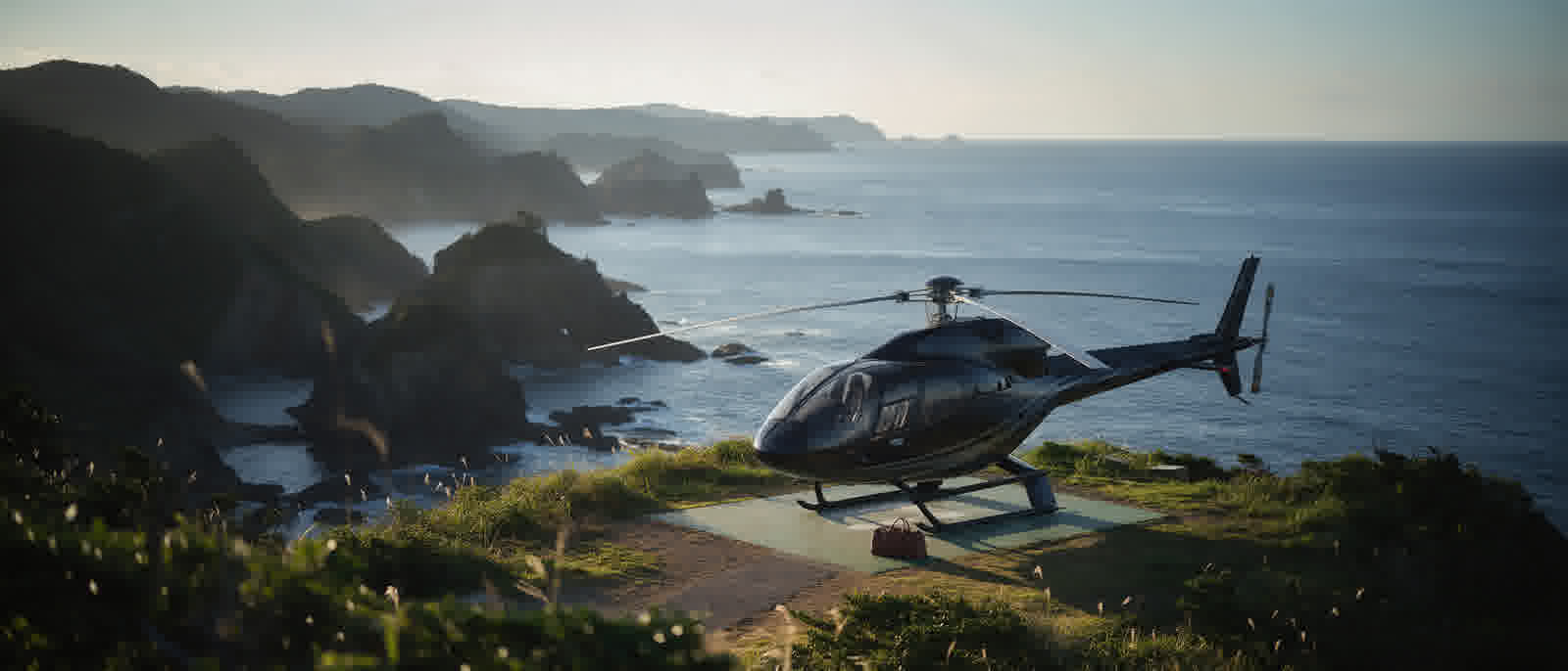 Coastal helipad on a clifftop above the sea