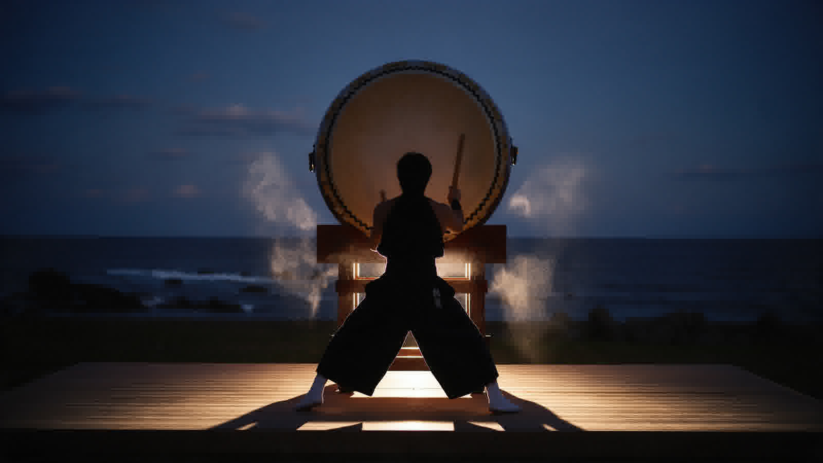 Taiko drums at dusk on the Ogi peninsula